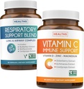 Dihala in vitamin C (1-mesečna zaloga) Zadah Easy Bundle - dihalna podpora Deep Lung Cleanse for Airways Health (60 kap) & Vitamin C Imune Support Supplement - Immunity Boost Mešanica (60 kap)