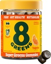 8Greens Fiber Super Greens Gumies  Prebavno zdravje, povečanje imunskega sistema in prebavno zdravje z 8 Real Greens - Ne-GMO Formula, Gummy, Tangerine Flavor, 50 Count