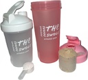 Steklenica s stresalnikom [2 pakiranji] za stresanje beljakovin, pre-workout in post-workout. Ena 24-unča/ena 14-unka. Razvrščene barve. (Pink/Clear)