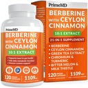 21-v-1 Berberine dodatek s Ceylon cimet s kromom, grenko melono in izvleček zelenega čaja in črno papriko 5X za energijo in presnovo podporo z 5279 mg (120 ct, pakiranje po 1)