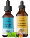 HERBAMAMA Zeliščne tekoče kapljice komplet - Stinging koprive 2 fl oz & Kurkumin kurkumin Tinktura 4 fl oz - Vegan, Non-GMO, Sugar & Alkohol-free - 2 paket