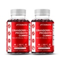 Vitamatski 2 Pack Vegan Cranberry Gumies z D-mannose, Probiotic & Vitamin C za ženske Zdravje urinarnega trakta - 25000mg ekvivalent na serviranje (od 50:1 Extract 500 mg) - 60 Count
