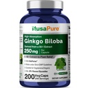 NusaPure Ginkgo Biloba 50:1 ekstrakt, 250 mg ekvivalentno 12.500 mg na Veggie Caps 200 kapsul (vegetarijansko, ne-GMO, vegansko) bioperino