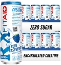 FITAID RX nič sladkor, Inkapsulirani Kreatin, Vadbeni regeneracijski napitek, Vse-v-ena mešanica, BCAA, Glukozamin, Kurkuma, B-kompleks, Elektroliti, Modra malina, 12 Fl Oz (Pack of 24)