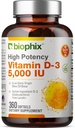 biophix vitamin D-3 5000 i.e. 360 softgels - visoka učinkovitost pri ekstra deviškem olivnem olju Non-GMO Soy-free podpira imuno zdravje močnih kosti