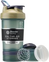 BlenderBottle Shaker steklenica z tablete Organizator in shranjevanje za beljakovine v prahu, Classic V2 ProStak System, 22-Ounce, Tan