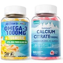 1Pack brez sladkorja kalcijev citrat, magnezijev citrat in 1Pack Vegan Omega-3 Gumies 1000mg + Kurkurji
