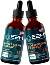 E2H: Lion's Mane & Cordyceps za duševno jasnost, spomin, energijo, Stamina & Imunska podpora - Non-GMO, Vegan - 2 Fl Oz Vsak (4 Fl Oz skupaj) - Bundle