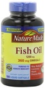 Narava narejene ribje olje 1200mg, 360mg Omega-3 100 tekoči softgels (3 pakiranje)