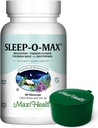 Maxi Health Natural Sleep Supplement Herbal Sleep-O-Max z Valerian Root, Melatonin, Triptofan, Pasijonka - Calm Sleep Support Formula za odrasle z zeleno tabletke