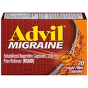 Advil Migraine Glavobol Relief, Ibuprofen Kapsule z ibuprofenom 200 mg za migreno Relief, slabost Relief in lahka občutljivost Relief - 20 tekoče napolnjene kapsule