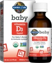 Vrt življenja Baby Vitamin D3 Tekoči, 600 i.e. (15 mcg) Organski tekoči vitamin D za dojenčke in malčke, Podpora za otroške kosti in imunski sistem, Gluten Free & Non-GMO, 56 ml (1,9 fl oz) Tekoči