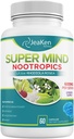 Super Mind - Nootropics Kognitivni pospeševalec - Brain Boost dodatek z naravnimi sestavinami - Bacopa Monnieri - Rhodiola Rosea - Ginkgo Biloba - Vitamin B12-60 Veganske kapsule Made in USA