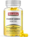 Vitamin B1 Gumies - Benfotiamin 300mg & tiamin 100mg, brez sladkorja, vitamin B kompleks žvečljivi dodatek, Energy Boost & živčni sistem zdravje za ženske, 60 Gumies