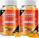 Kurkumin Gumi z Ginger & Black Pepper Vegan Pectin Formula za imuno boost, zdravo kožo in skupno podporo žvečljivi dodatek za odrasle in najstnike (2-Pack)