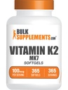 BulkSupplements.com Vitamin K2 Softgels - Vitamin K2 MK7, Vitaminski dodatki - Gluten Free, 1 Softgel na Serving, 365 Število (Pack od 1)