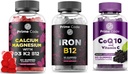Prime Code kalcij Gumiji za ženske in moške z magnezijevim vitaminom B12 Vitamin K2 & Vitamin D3, Železo Gumiji za ženske in moške, [2 v 1] CoQ10 200mg & Vitamin C