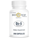 Bio-Tech Pharmacal D3-5 (5000 i.e.), 250 Kapsula – Vsenaravni dodatek – Podpira zdravje kosti in imunskega sistema – brez mleka, rib, glutena, arašidov, školjk in soje – brez umetnih barv