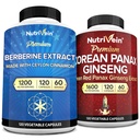 Nutrivein Premium Korean Panax Ginseng Supplement & Berberine Supplements Bundele: Visoko-Absorpcija Berberine Complex & Pristna Red Ginseng Bundle za dnevno jasnost, Vitalnost, & Wellness