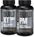 Tovarna jacked Build-XT 50+ Daily Muscle Builder (90 kapsul) & Building PM Nočni graditelj mišic in pomoč za spanje (60 kapsul) za mišično rast, vitalnost, in okrevanje