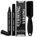 Polnilo za vikinško brado za moške - pakiranje 2, Jet Black - vodoodporno dolgohrbtno krilo - 4-Nasvet za Gap Popravilo & Barber Pencil - Mehko krtačo in polnilo za svinčnik