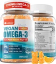 Vegan Omega-3 Gumies 1280mg + COQ10 + vitamin D3 K2 (MK7), Omega 3 Alternativno ribje olje za odrasle w/EPA 600mg DHA 400mg & MCT Olje, brez ribjega okusa iz morskih alg, za možgane, oči, imuniteto, 1 paket