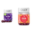 OLY Sleep Gummy z Melatonin, L-Theanine, Botanicals, Blackberry Flavor, 50 Grof & Nebeški las Gummy s Keratin, Biotin, AMLA, Tropical Orange Flavor, 60 Grof Bundle