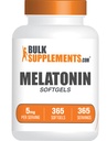 BulkSupplements.com Melatonin 5 mg Softgels - Melatonin za odrasle, Dodatek za spanje - 5mg Melatonin za strežbo, Gluten Free, 1 Softgel za strežbo, 365 (Pack of 1)