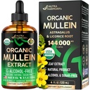 Mullein kapljice za pljuča - USDA Organic Liquid - Mullein Leaf Extract dodatek - Made in USA - Lung & Bronchial čiščenje za kadilce - Podpora za zdravje dihal - Kot Tinktura, Čaj, tablete - 4 fl oz
