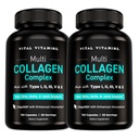 Vitalni vitamini Več kolagenske tablete za ženske in moške (2-Pack) - hidrolizirani kolagen peptidi - tip I, II, III, V, X - hranilnik trave, ne-GMO