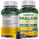1 Pack Sugar Free 3000MG Mullein Gummies - Lung čiščenje, Mullein Leaf Extract dodatek za dihala, Organic Mullein kapljice s Quercetin & Bromelain za Lung, Prebavno zdravje in imuno