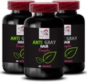 Anti sivi las dodatek - ANTI GRAY HAIR COMPLEX - Siva podpora za lase, Svetlo lase barve, Nadzor las, Sveža barva, Barvna zaščita, Mladost vibrance, Preobrazba las 3 Bot 180Kaps