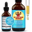 My Spectrum Heroes Calm & Focus Supplement Drops - Brain Support with L-teanin, GABA, Huperzine A - Izboljšaj fokus za otroke ali odrasle - Boost Koncentracija za otroke in najstnike - 2.02 FL oz. (60 ml)