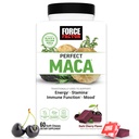FORCE FACTOR Perfect Maca, Maca Root in DIM dodatek z žafran za povečanje energije in razpoloženja, z rumeno in črno Maca, vitamini, minerali, in antioksidanti, temno češnjeva aroma, 60 Soft Chews