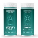 Iwi Omega-3 & Brain Omega-3 Bundle, 30 Serving, Veganska rastlinsko-bazen Algae Omega 3 z EPA + DHA, Krill in ribje olje Alternative, Brez ribjega pookusa