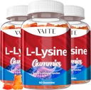 L-Lysine 1000mg Gumies - podpira kožo, Lip, Vegan, Gluten prost, 60 Žvečljivi lizin za odrasle, vitamini zdravje tkiva in imunski sistem, vitaminski dodatek in kompleksni dodatki (3 paket)