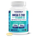 Oceanblue Professional Omega-3 2100 z vitaminom D3 – 60 ct – Trojno moč Burpless ribje olje dodatek z visoko potenco EPA, DHA, DPA in vitamin D3 – Wild-Caught – Orange Flavor (30 strežnice)