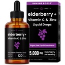 NutraChamps Organic Elderberry Syrup - 5000mg Elderberry Extract z vitaminom C in cinkom - črne Elderberry tekoče kapljice - Sugar-free Immunity Booster, Vegan, Gluten-free