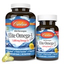Carlson - Elite Omega-3 Gems,1600 mg Omega-3 Maščobne kisline Vključno z EPA in DHA,Norveška, Wild-catch ribje olje dodatek,Trajno izvorne kapsule, Lemon, 90+30 Softgels