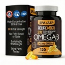 Trojna moč Omega 3 ribje olje dopolnila, visoko EPA ribje olje Omega 3 dopolnila, EPA in DHA Omega3 Maščobne kisline z vitaminom D, visoka moč Omega3 dodatek, 120 Softgels, Unflavored