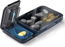 Potovalne tablete Organizator z tablete Cutter Splitter, 4 Kompartmenti tablete Primer, majhne tablete Škatla za žepno torbico, Dnevne tablete vsebnik za zadrževanje vitamini Cod Jetrna olja dopolnila, Medicine Planner (črna)
