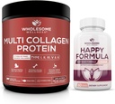 Zdrava Wellness Multi Collagen Protein Powder hidroliziran (tip I II III V X) Srečna Formula Natural Stres Formula Relief Supplement Bundle