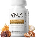 ONLA Veganska goba - 10-v-1 Levi grivasta goba, Reishi goba, Cordyceps, Shiitake - goba kapsule za imunski sistem, naravni možgani dodatki za spomin in fokus (60 Cap)