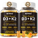 Vitamin D3 5000iu & K2( kot MK7 ) 200mcg Gumies + 600mg Kalcij, s kokosovim oljem za visoko absorpcijo, največja moč vitamin D3 K2 dodatek - podpora za kostne mišice zob imunske, Vegan 2Packs