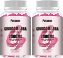 2 Packs 2000mg Ginkgo Biloba Gummies - Ginkgo Biloba dopolnila za podporo zdravju možganov, Izboljšati razpoloženje in fokus, energetika, odrasli, jagodni okus, 120 Count