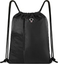 BeeGreen Black Drawstring Backpack Gym Bag za moške String Sports Backpack z vodo steklenice Mesh Pockes in 2 Zippered Pocket Veliki Cinch Sackpack Delovna vreča 16" x 20"