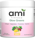 Glow Greens Powder, kolagen s probiotiki, vitamini, prebavne encime, Superživila, Gut Health, Bloating Relief, Radiant Skin, Natural Glow, Spirulina, Juice Mix, 30 SVG, Mango