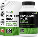 Renew Actives Psyllium Husk 1200MG na 2 kapsuli – sredstvo za povečanje prostornine in topnost Fiber za digestivno zdravje, rednost in dobro počutje odraslih – čiste sestavine – Izdelano v Kanadi – 120 kapsul