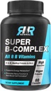 Super B kompleks, 8 Bioaktivni B vitamini, z metil Folat, Metil B12, P-5-P (Vitamin B6), D-Biotin, Niacinamid, visoka absorpcija, Non GSO, Energy Production Support, 60 Vegan Caps