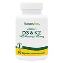 NaturesPlus Vitamini D3 (1000 i.e.) in K2 (100 μg) - vegetarijanska, brez glutena - 90 kapsul, 90 serverjev
